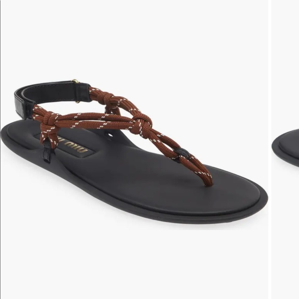 NWT and Box Miu Miu // Riviere Cord & Leather Sandal in Tobacco